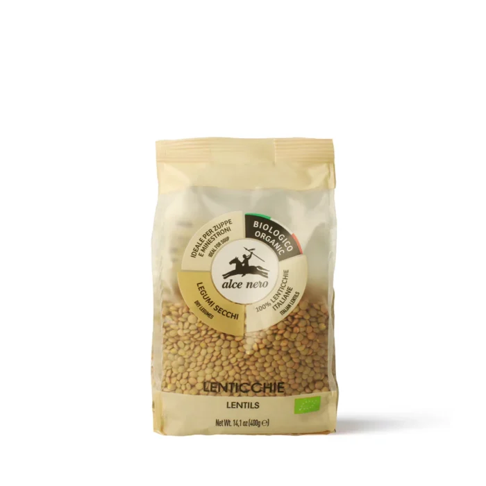 alce-nero-lenticchie-secche-biologiche-italiane-400g. Confezione da 400g di Alce Nero Lenticchie Secche biologiche italiane