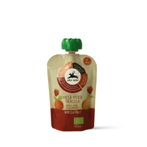 Confezione pouch da 100g di Alce Nero Purea Bio Mela Pera Fragola