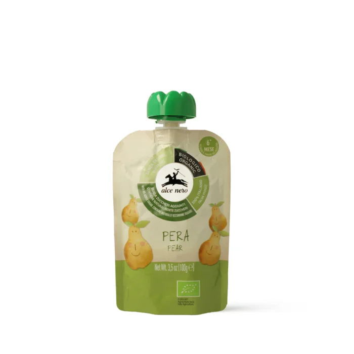 alce-nero-purea-bio-pera-pouch-100g Confezione pouch da 100g di Alce Nero Purea Bio Pera
