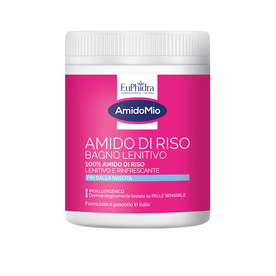 euphidra-amidomio-amido-di-riso-bagnetto-rinfrescante-lenitivo-200g Barattolo da 200g di EuPhidra AmidoMio Amido di Riso polvere per bagnetto neonati