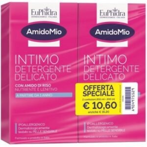 Confezione promozionale bipack da due flaconi di detergente intimo delicato Euphidra AmidoMio da 200ml