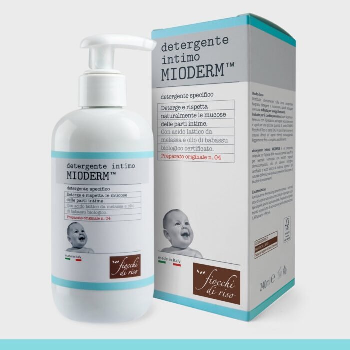fiocchi-di-riso-intimo-mioderm-detergente-240ml Flacone da 240ml di Fiocchi di Riso Intimo Mioderm detergente intimo delicato per neonati