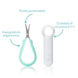 Forbici per unghie neonato Frida Baby con impugnatura ergonomica azzurra e custodia