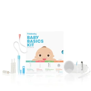 Primo kit cura per neonati Frida Baby con aspiratore nasale tagliaunghie spazzola e sondini