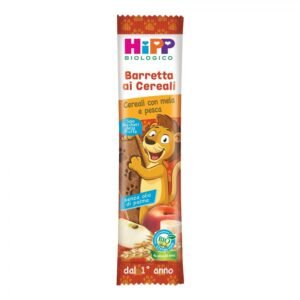 Confezione monodose da 20g di barretta biologica ai cereali, mela e pesca HiPP per bambini dal dodicesimo mese