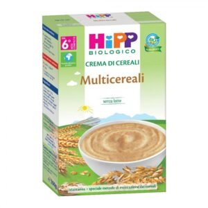 Confezione in astuccio da 200g di crema multicereali biologico HiPP crema di cereali istantanea per lo svezzamento dal sesto mese