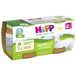 Confezione multipack da 2 vasetti di HiPP omogeneizzato biologico di agnello con verdure per lo svezzamento