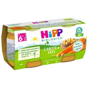 Confezione multipack da 2 vasetti di HiPP omogeneizzato biologico di carote e ceci per lo svezzamento