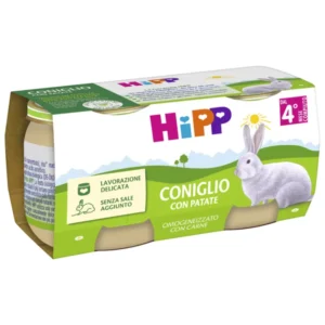 Confezione multipack da 2 vasetti di HiPP omogeneizzato biologico di coniglio con patate per lo svezzamento