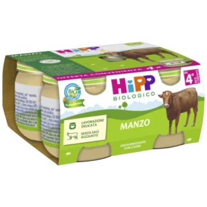 Confezione multipack da 4 vasetti di HiPP omogeneizzato biologico di manzo per lo svezzamento