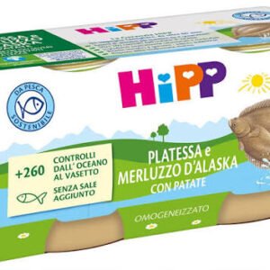 Confezione multipack da 2 vasetti di HiPP omogeneizzato biologico di platessa e merluzzo d'Alaska con patate per lo svezzamento