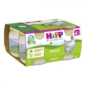 Confezione multipack da 4 vasetti da 80g di omogeneizzato biologico di pollo HiPP per lo svezzamento