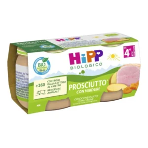 Confezione multipack da 2 vasetti di HiPP omogeneizzato biologico di prosciutto con verdure per lo svezzamento