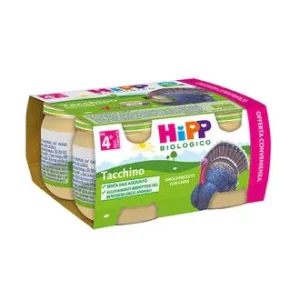 Confezione multipack da 4 vasetti di HiPP omogeneizzato biologico al tacchino per lo svezzamento