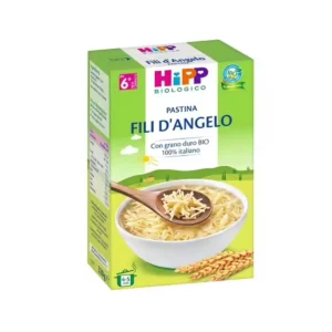 Confezione in astuccio da 320g di pastina biologica formato Fili d'Angelo HiPP per lo svezzamento dal sesto mese