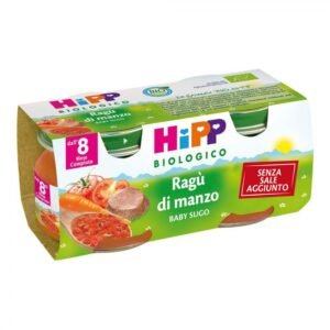 Confezione da 2 vasetti di HiPP ragù di manzo biologico con verdure condimento pastina per bambini dall'ottavo mese