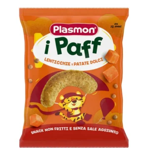 Sacchetto di snack per bambini Plasmon Paff al gusto lenticchie e patate dolci da 15g