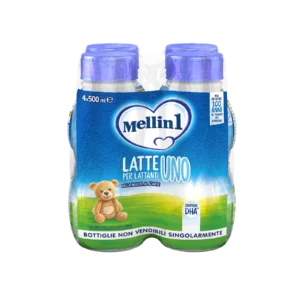 Confezione multipack da 4 bottiglie di latte liquido di partenza Mellin 1 per lattanti