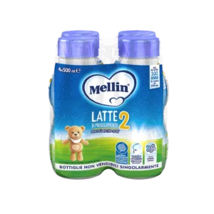 Confezione multipack da 4 bottiglie di latte di proseguimento liquido Mellin 2 per neonati
