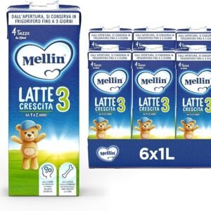 Confezione multipack formato scorta da 6 bottiglie di latte di crescita liquido Mellin 3 per bambini da 1 a 3 anni