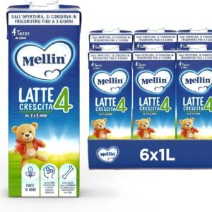 Confezione multipack formato scorta da 6 bottiglie di latte di crescita liquido Mellin 4 per bambini dai 2 anni in su