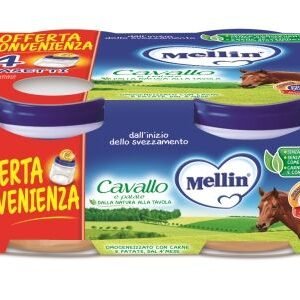 Confezione da 4 vasetti di omogeneizzato di cavallo Mellin per lo svezzamento dei neonati