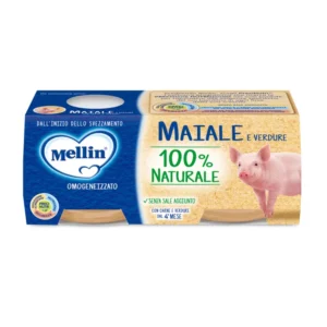 Confezione da 2 vasetti di omogeneizzato di maiale e verdure Mellin per neonati