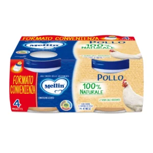 Confezione da 4 vasetti di omogeneizzato di pollo Mellin per lo svezzamento dei neonati