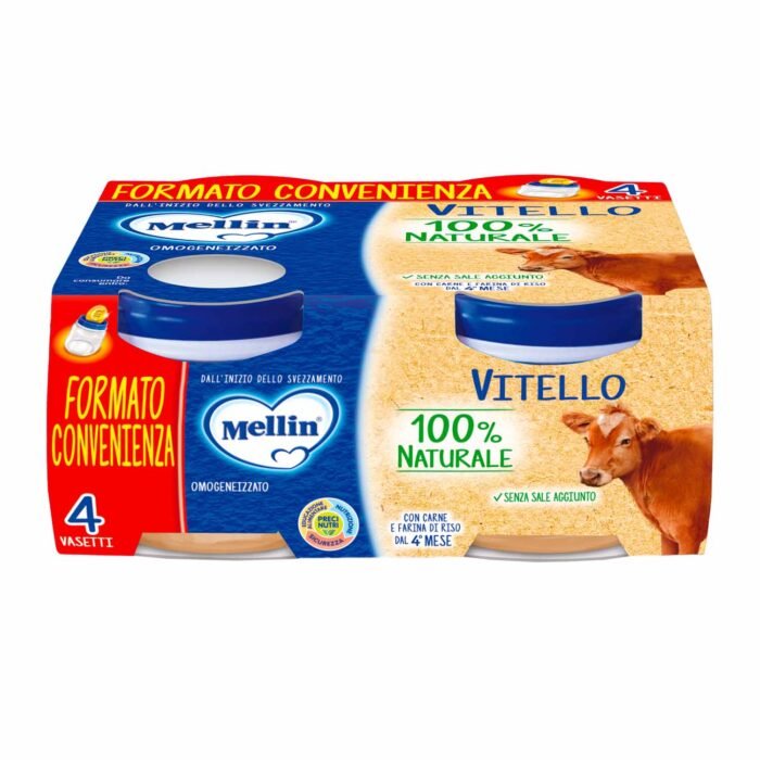 Confezione da 4 vasetti di omogeneizzato di vitello Mellin per svezzamento