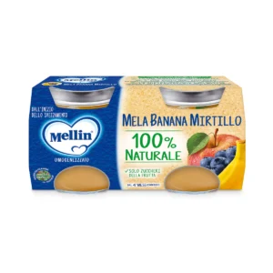 Confezione da 2 vasetti di omogeneizzato di mela banana e mirtillo Mellin per svezzamento