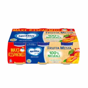 Confezione formato scorta da 6 vasetti di omogeneizzato di frutta mista Mellin per neonati