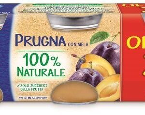 Confezione da 2 vasetti di omogeneizzato di prugna e mela Mellin per svezzamento