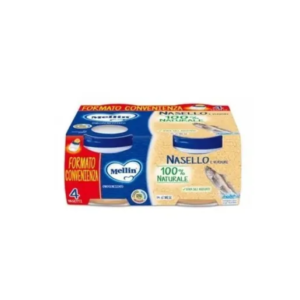 Confezione da 4 vasetti di omogeneizzato di nasello con verdure Mellin per svezzamento
