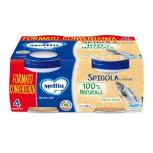 Confezione da 4 vasetti di omogeneizzato di spigola con verdure Mellin per svezzamento