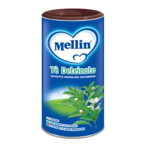 Confezione in barattolo da 200g di tè deteinato solubile istantaneo Mellin per bambini