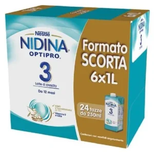 Confezione cluster scorta da 6 brick da 1 Litro di Nestlé Nidina 3 Latte di Crescita Liquido