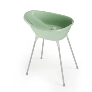 Set bagnetto OkBaby composto da vaschetta Bella verde e supporto stand pieghevole in metallo