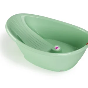 Set bagnetto OkBaby composto da vaschetta Bella verde e supporto stand pieghevole in metallo