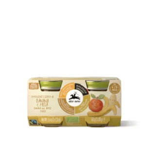 Confezione di omogeneizzato biologico banana e mela Alce Nero 2x80g per svezzamento