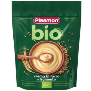 Confezione da 200g di crema biologica di farro e frumento Plasmon BIO per lo svezzamento