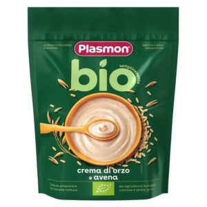 Confezione da 200g di crema biologica di orzo e avena Plasmon BIO per lo svezzamento