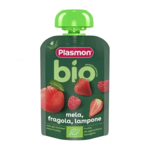 Confezione spremimi da 100g di frutta frullata biologica mela fragola e lampone Plasmon BIO