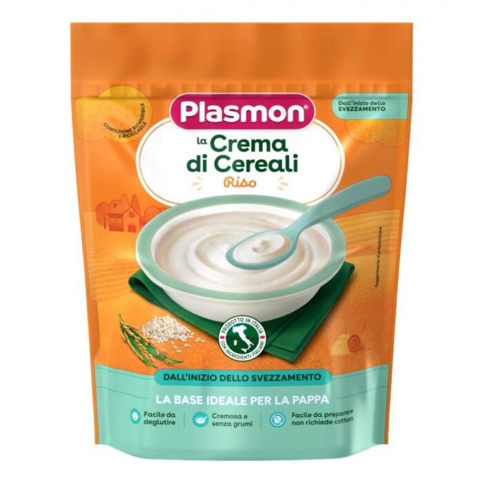 plasmon-crema-di-riso-senza-glutine-svezzamento-200g. Confezione da 200g di crema di riso Plasmon senza glutine per lo svezzamento