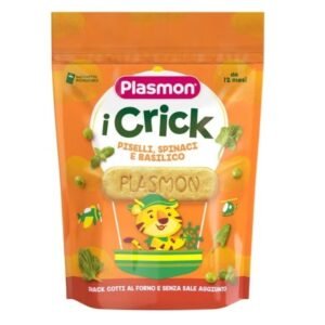Scatola da 100g di snack salato al forno Crick Piselli Spinaci e Basilico Plasmon