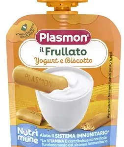 Bustina pouch spremibile da 85g di frullato yogurt e biscotto Nutrimune Plasmon