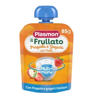 Confezione spremimi da 85g del frullato fragola mela e yogurt Nutrimune Plasmon