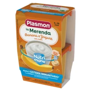 Confezione da 2 vasetti di merenda alla banana e yogurt Plasmon per neonati