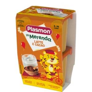 Confezione da 2 vasetti di merenda cremosa Plasmon al gusto latte e cacao per bambini