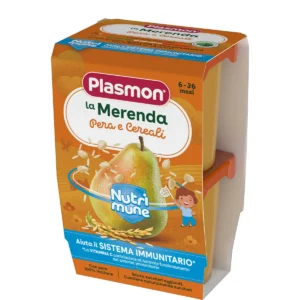 Confezione da 2 vasetti di merenda alla pera e cereali Plasmon per neonati
