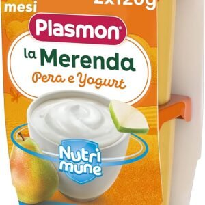 Confezione da 2 vasetti di merenda alla pera e yogurt Plasmon per neonati